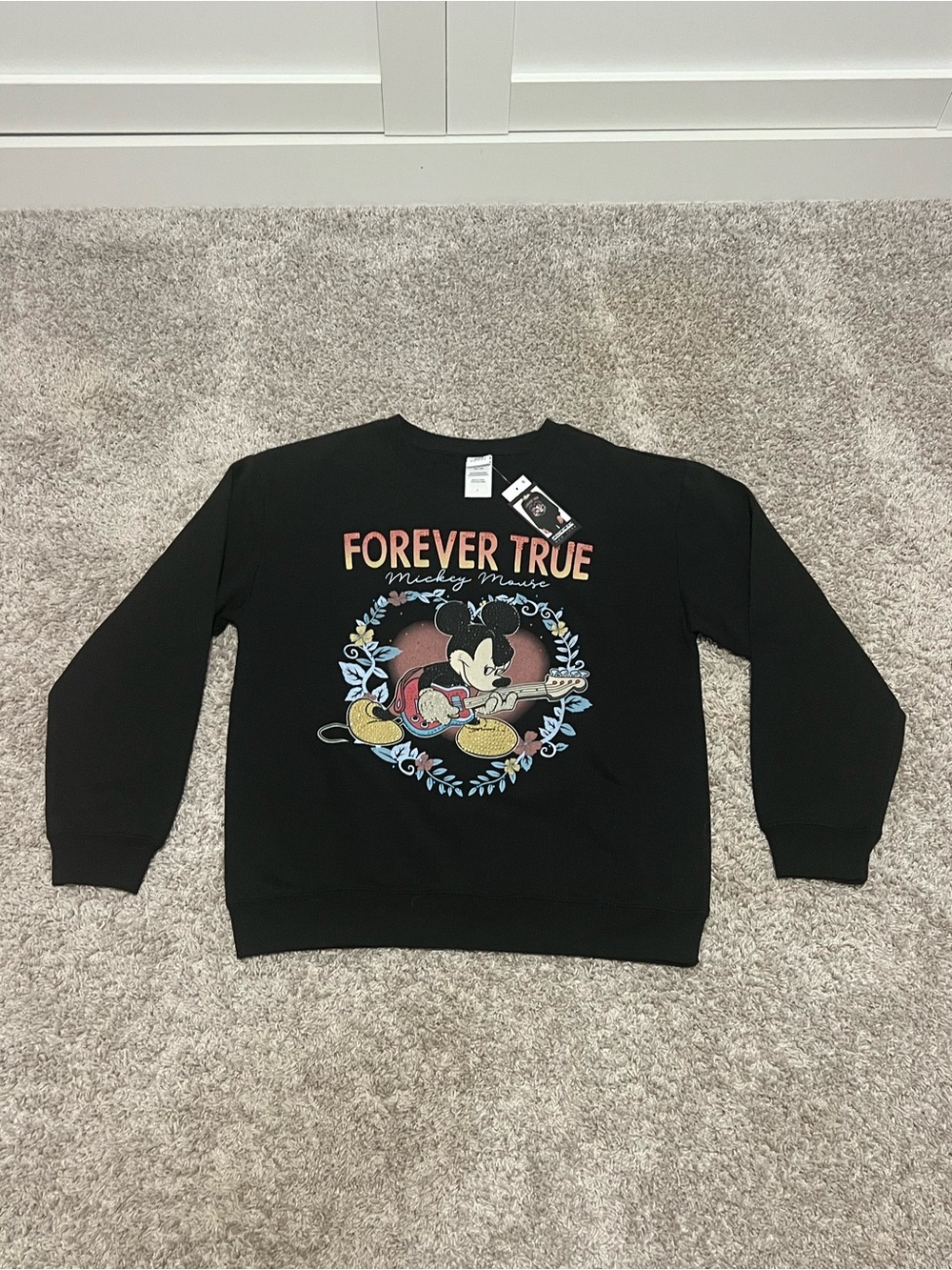 NWT Disney Mickey Mouse Forever True Black Womens Sweatshirt Large Rhinestone